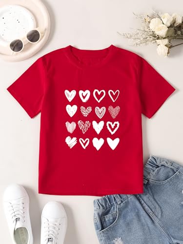 Girl's Heart Print Short Sleeve T-Shirt Cute Casual Summer Tee2