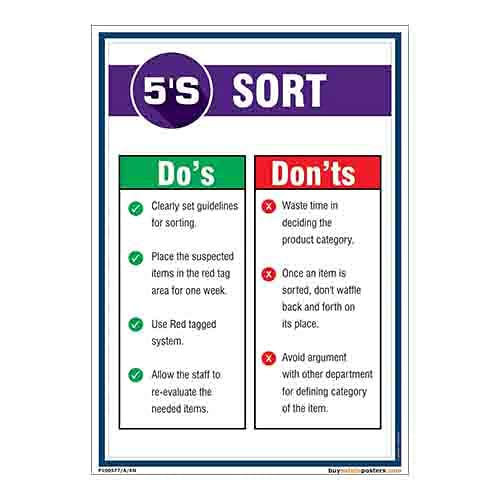 buysafetyposters.com - 5S Sort Dos & Donts Poster In English Plastic Lamination (A3, 12 inch X 18 inch, Multicolor)