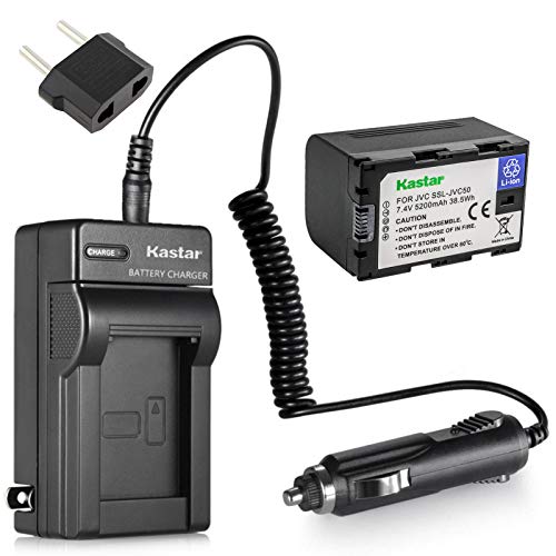 Kastar Battery (1-Pack) and Charger Kit for JVC SSL-JVC50 and JVC GY-HMQ10, GY-LS300, GY-HM200, GY-HM600, GY-HM600E, GY-HM600EC, GY-HM650 Camcorders