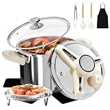 10 QT Stainless Steel Pressure Cooker. 10 pcs Olla de presion Set, Cooking Pressure Cooker with 3 PSl Settings Release Valve & Multiple Protective Devices, Compatible with Induction and Gas Stovetops