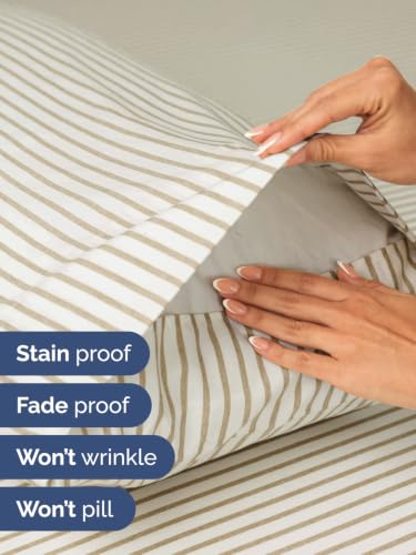 Image of Extra Deep Pocket Twin XL Sheet Set - Breathable & Cooling - Beige Stripes