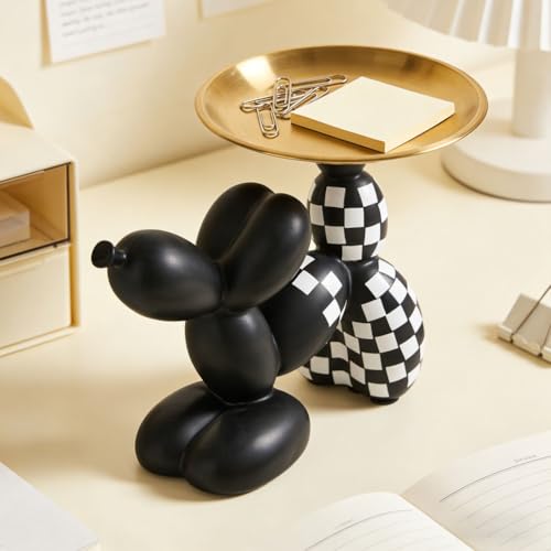 Escultura perro globo cuadriculado negro y blanco con bandeja miniatura 7