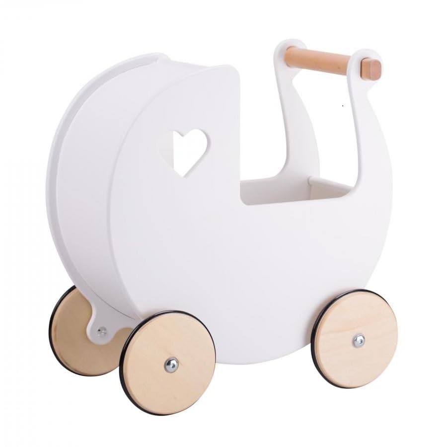 Personalised Wooden Dolls Pram - Pink, Red or White (White)