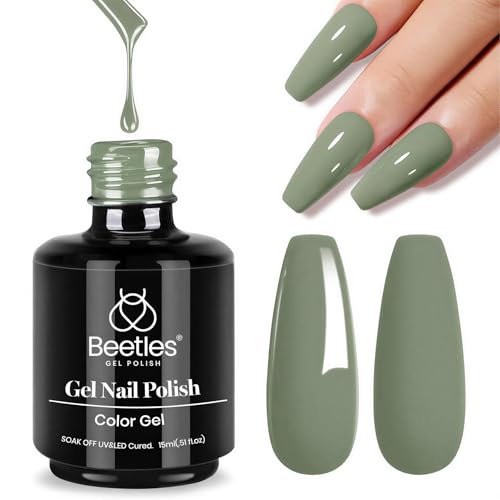 Image of beetles Gel Polish Sage Green Gel Nail Polish 1 PCS 15ml Soak Off UV LED Nail Lamp Needed Gel Polish Nail Art Manicure Salon DIY Home 0.5Oz Gift for Women