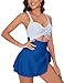 MFAVIP One Piece Swimsuit Women Tummy Control Swim Dress Sexy Criss Cross Tie Back Bathing Suit Blue Striped