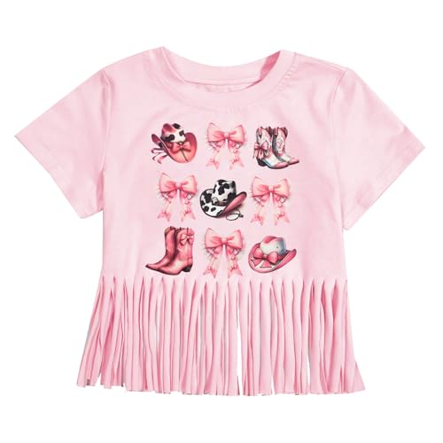 Image of Girls Western Shirt Cowgirls Embroidered Country Concert T Shirt Graphic Horseback Rider Tassel Fringe Tee Tops