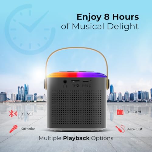 pTron Newly Launched Fusion Tunes 10W Mini Bluetooth Speaker with Wireless Karaoke Mic, 8Hrs Playtime, Vivid RGB Lights, Voice Effects, Multi-Play Modes BT5.1/TF Card & Type-C Charging Port (Black) 5 41t +5c7oEL