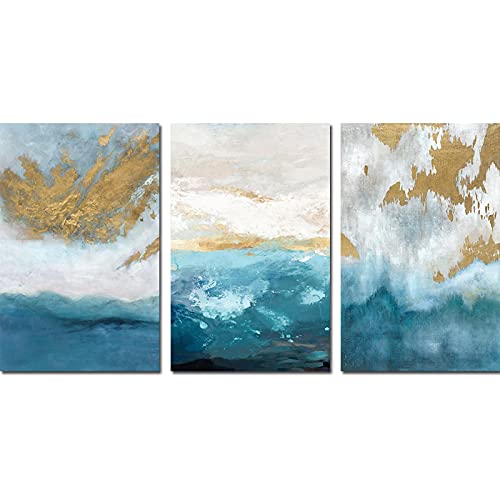 Affiche de luxe océan bleu marine et doré pour décoration salon contemporain