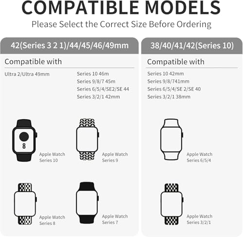 chinbersky Pleciony pasek do zegarka Apple Watch 10 49 mm, 46 mm, 45 mm, 44 mm, 42 mm, 40 mm, 41 mm, 38 mm, elastyczny nylonowy pasek z zapięciem spadochronowym do Apple Watch SE / 2 iWatch 9 8 7 6 5