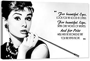 TIMUBA Hepburn Canvas Wall Art, Hepburn for Beautiful Eyes Quote Poster Framed Wall Decor, Hepburn Black and White Picture Canvas Print for Women Girl Bedroom Bathroom Ready to Hang (12x18inches)
