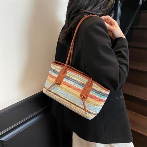 Women's Big Woven Straw Shoulder Bag French Style Raffia Tote Beach Travel Handbag With Zipper Closure3