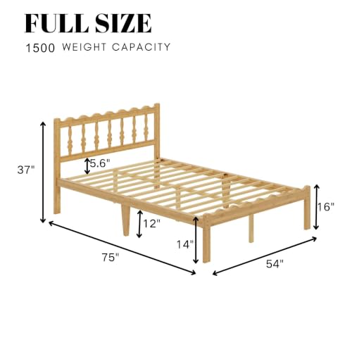 Image of ZIYOO 14 inch Full Bamboo Bed Frame with Wavy Headboard & Footboard | No Box Spring Needed, Easy Assembly Bamboo Platform Bed. Minimalist Japanese style, great for bedrooms, hotels and homestays.
