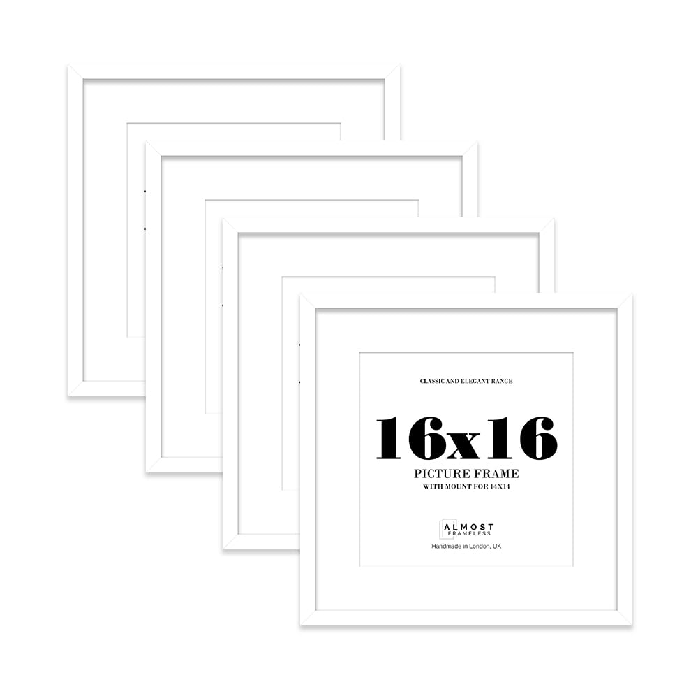 16x16 White Picture Frame with Mount for 14x14 Photos, Prints - Modern Square Wall Frame, Set of 4 — image 1