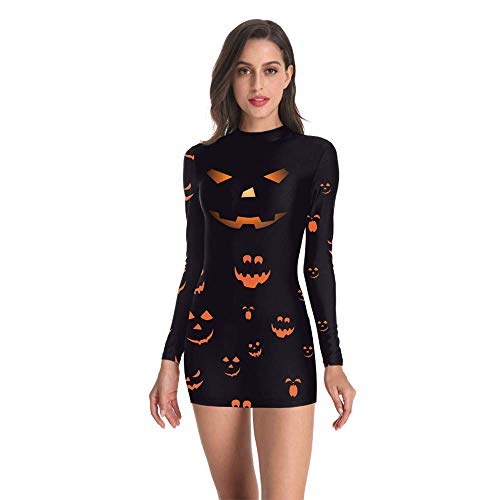 Jnzr Traje de Halloween Parte de Las Mujeres, Scary Calabaza Delgada de Manga Larga Vestido de la Muchacha Atractiva de la Ropa del Adulto del Vestido, S