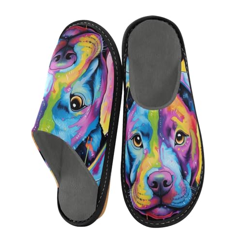 Men’s Women’s Memory Foam Scuff Slippers Colorful Dog Portrait Indoor Outdoor Slippers Size 4-52