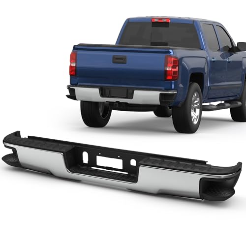 KUIPERAUTO Chrome Rear Steel Step Bumper Assembly Compatible with 2014-2018 Chevy Silverado/GMC Sierra 1500 W/O Park Sensor Holes Back Bumper GM1103176