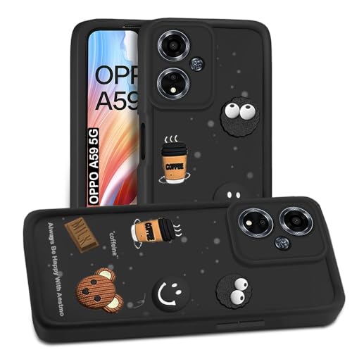 Image of AESTMO Back Case Cover for Oppo A59 5G Cover | Cute Fun Cartoon 3D Ball | Coffee Silicone Case | Full Body Protection | Camera Protection Back Cover for Oppo A59 5G (Black) | Cute Fun Cartoon