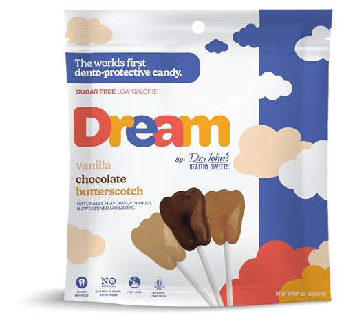 DREAM by Dr. John's Healthy Sweets Assorted Lollipops (Vanilla, Chocolate, Butterscotch)