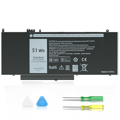 SLE-TECH G5M10 Battery for Dell Latitude 14 E5450 15 E5550 E5250 P48G001 Series 15.6 inch, 8V5GX R9XM9 1KY05 08V5GX VMKXM 5XFWC PF59Y WYJC2 0WYJC2 TXF9M 451-BBLN 451-BBLL 451-BBLK, 7.4V 51WH 4-Cell