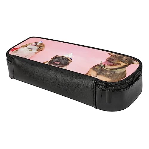 Fionel All-Dogs Pu Leather Quad Pen Case Zipper Pencil Pouch Holder For Pens Case Office Storage Box Organizer Pen Bag(8×1.5×3.5 In) #TOP5