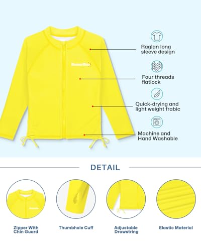 Image of BesserBay Girls Rash Guard UPF 50+ Zip Up Raglan Long Sleeve Adjustable Drawstring Swim UV Jacket 4-14 Years