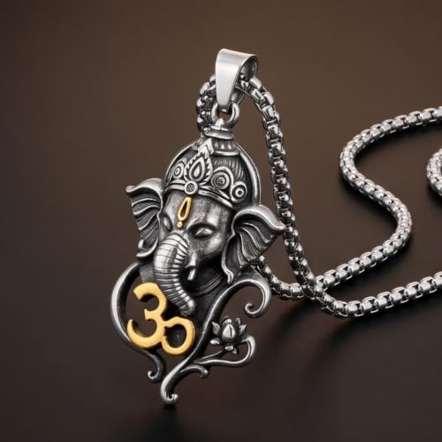 Image of THE MEN THING - Sanatan Divine Symbols Oxidised Pendant Necklace with 24inch Round Box Chain for Men & Boys