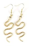 Gold snake earrings asp cleopatra toga serpent dangle 2 3/8 inches long lightweight medusa costume