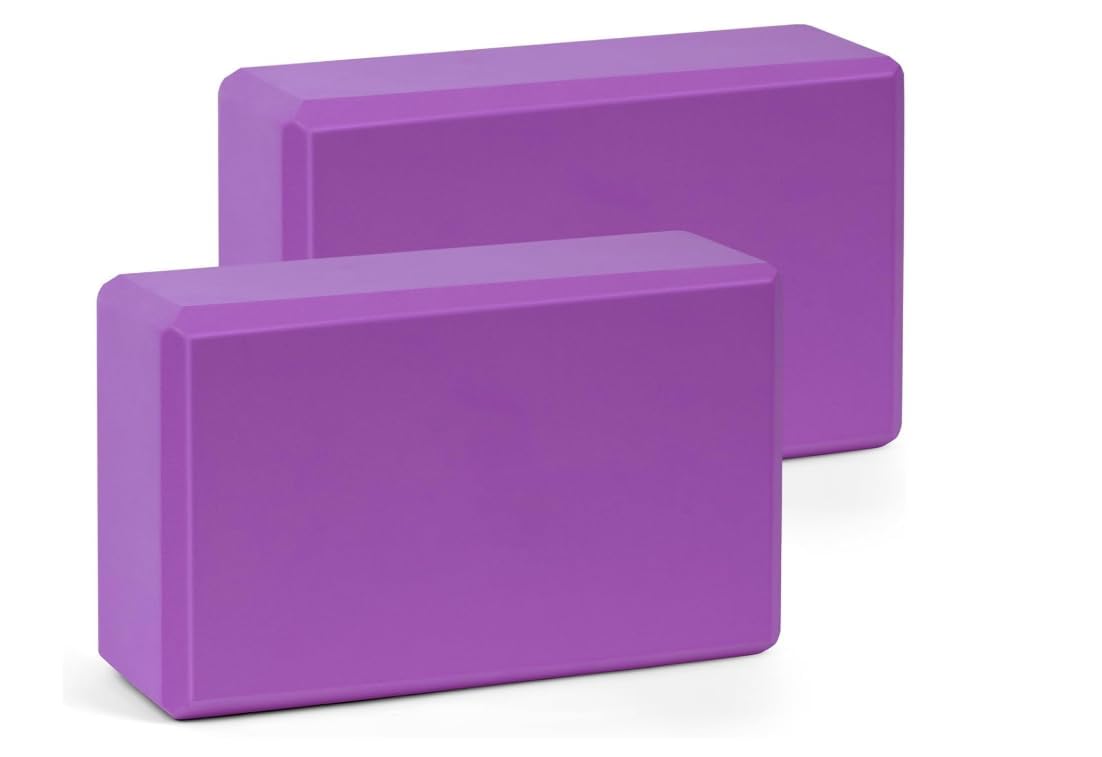2 Pack Yoga Blocks – Non-Slip Foam Bricks for Pilates Fitness & Yoga Practice | High Density Lightweight Gym Blocks for Stretching Balance (Purple)