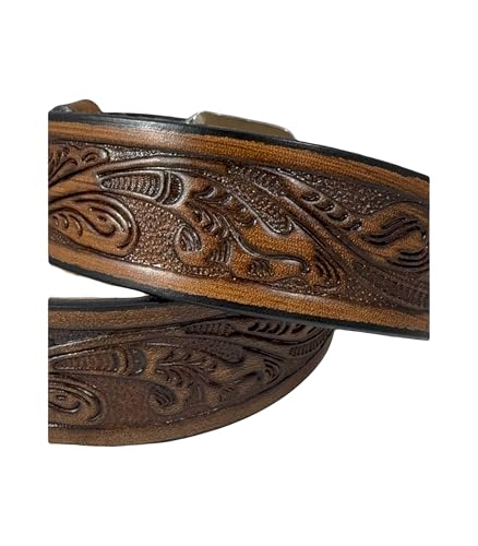 Leather Western Oak Design Belt Handmade in USA with Large Eagle Buckle Size 30-524