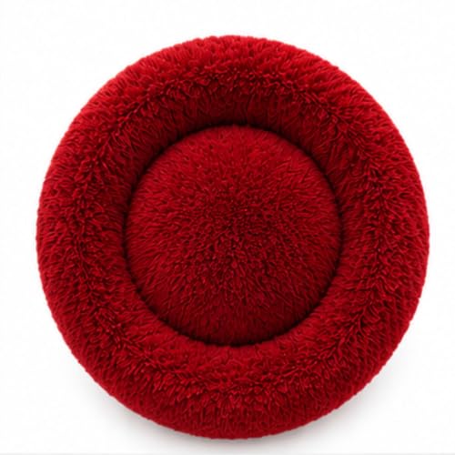 Image of Dog Bed for Dogs & Cats, Fluffy Round Donut Pet Bed, Ultra Soft Faux Fur Pet Nest, Raised Edge Comfort Support, Reversible Double-Sided Use, Washable Sleeping Cushion, Red, Small