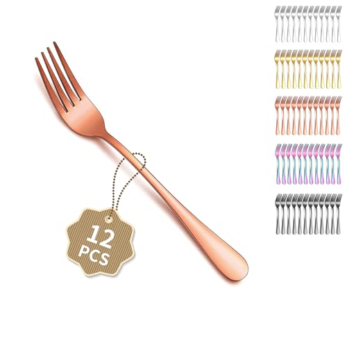 Berglander Rotgold Tafelgabeln von 12 Stück 18cm, Gabeln für das Abendessen, Edelstahl Modernes Speisegabel-Set, Gabeln und Löffel Besteck, ideal für Zuhause, Restaurant, Hotel, spülmaschinenfest