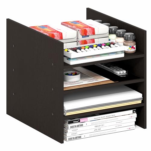 Image of Furinno Cubicle 3-Shelf Cube Insert, Cube Organizer, Black Oak | 12.9W x 12.9H, Vertical /Horizontal Shelf Accessory, Fits into Furinno Triple Thick Cubes, Ikea Kallax, for Organization