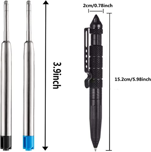 Image of Tactical Pen, Pack of 2 Tactical Ballpoint Pen, Multifunctional Aluminium with 5 Blue 5 Black Refills Glass Breaker Tool Business Pen for Tactical Defense