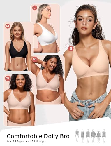 Image of Vertvie Jelly Wireless Bras for Women Push Up Plunge Seamless T-Shirt Bras No Underwire Supportive Full Coverage Bralettes