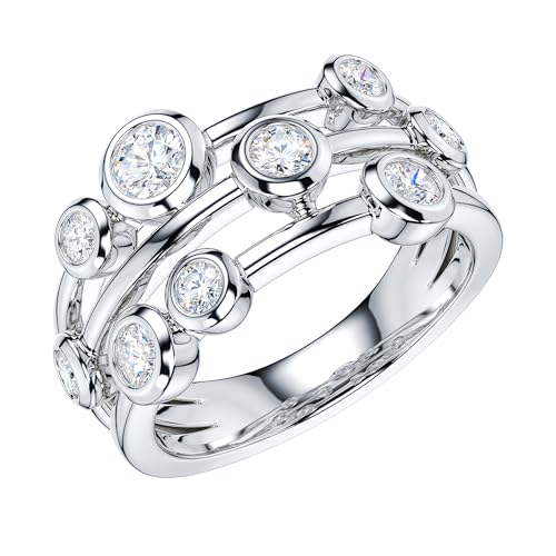 THELANDA Genuine Moissanite or Simulated Diamond Sterling Silver 9mm Wide Bezel Set Bubble Cocktail Fashion Ring Wedding Ring2