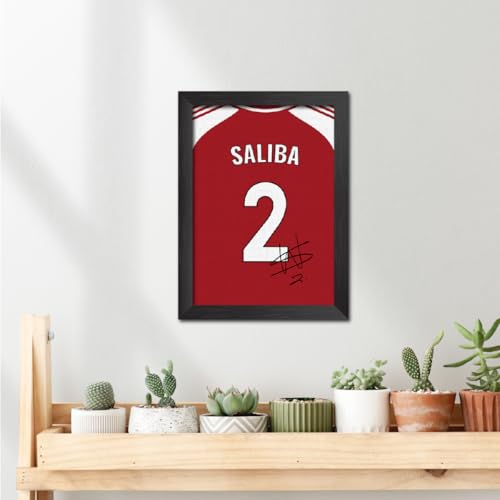 Image of TenorArts William Saliba Poster Frame Arsenal Jersey Laminated Photo Print with Signature Framed Painting with Matt Finish Black Texture (12 inches x 9inches)