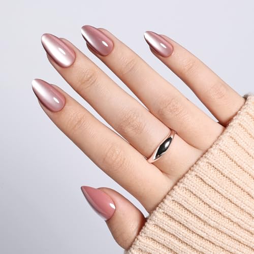 Cat Eye Press On Nails Almond - Mauve Short Fake Nails with Nail ...
