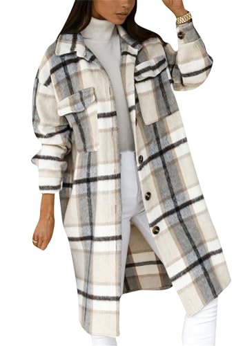 Yming Lässiges Kariertes Lockeres Hemd Mit Tasche Für Damen Langarm Bluse...