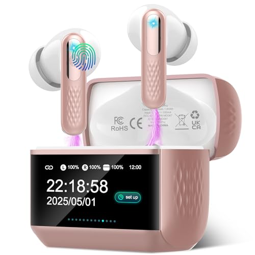 AI Auriculares Traductor en Tiempo Real con Pantalla Táctil LED, 3 en 1 Auriculares Traductores de Idiomas, 6 Modos Traducción con 164 Idiomas, Reducción de Ruido ANC+ENC, 5 Modos EQ, 48H, Or Rose