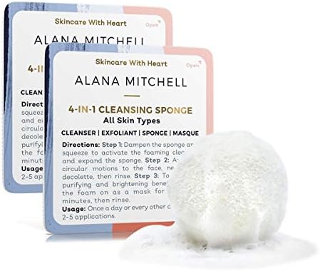 Alana MitchellFace Sponge, 4-in-1 Face Exfoliator Sponge w/Deep Clean Pores, Remove Makeup & More, Reusable Facial Sponges, Face Cleaner for Glowing Complexion