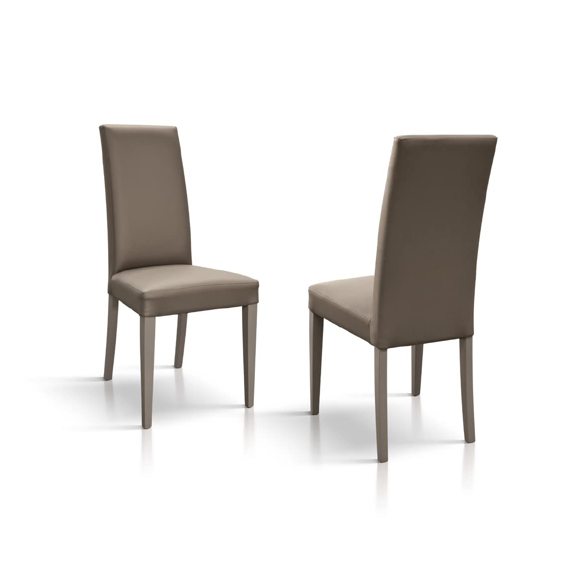 PAZZO DESIGN Sedia Andrea, Tortora, Set Da 2 Sedie, Ecopelle, Gambe Legno, Cucina, Sala Da Pranzo - id_1922