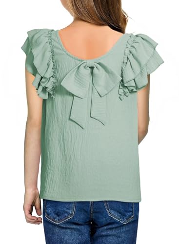 Image of DOKOTOO KIDS Girls Shirts Summer Cute Double Ruffle Short Sleeve Tie Back Bow Tee Tops 6-15 Years