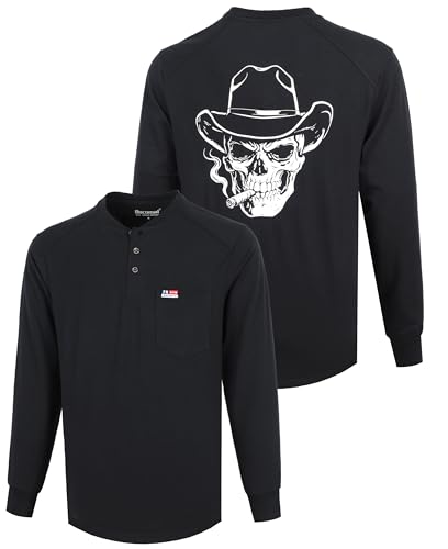 Image of BOCOMAL FR Shirts for Men Long Sleeve EX Soft Flame Resistant Henley CAT2 | NFPA2112 6oz Midweight Cotton Knit Heather Series,Moisture-Wicking /Breathable,Chest Pocket,Rib-Knit Cuffs,Summer Work T Shirt