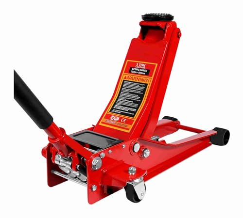 HYCHIKA   Gato hidráulico de Acero para Carreras, de Perfil Ultra bajo con Bomba de elevación rápida de Doble pistón, Capacidad de 3 toneladas (6.6 Libras)