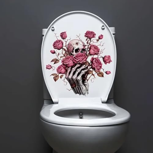 TOLOVIS Halloween Rose Toilet Cover Sticker Decals,Flower leaf bird Waterproof Toilet Lid Tank Seat Decals Cistern Self-Adhesive Bathroom Wall Sticker, TOLOVIS-001