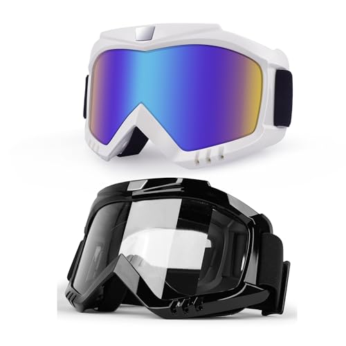 Image of Motorcycle Goggles 2-Pack ATV DirtBike Gear Motocross Riding Racing | Offroad Helmet Goggles, UTV MTB MX Accessories - UV400, Anti-Fog, Windproof Dustproof, for Men Women Youth Kids