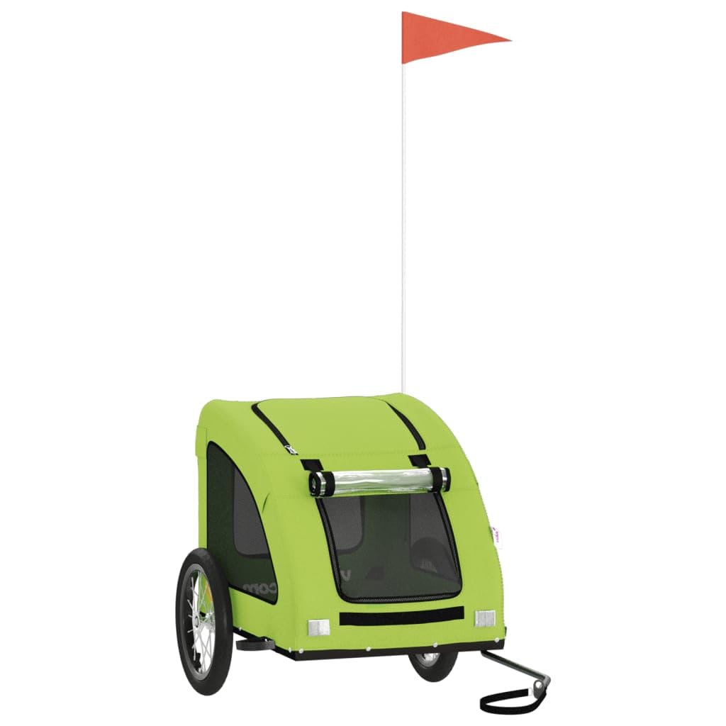 vidaXL Pet Bike Trailer, Pet Cart Carrier for Small Dogs, Pet Bike Trailer with Flag, Dog Bicycle Wagon, Green Oxford Fabric and Iron