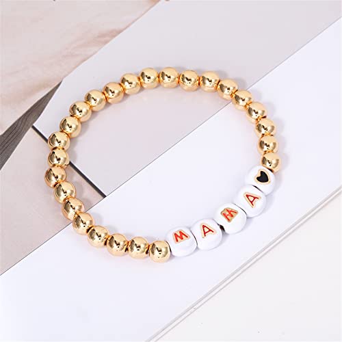 14K Gold Plated Beaded Bracelets Letter Stretch Dainty Stackable Bracelet for Women Girls - Image 6
