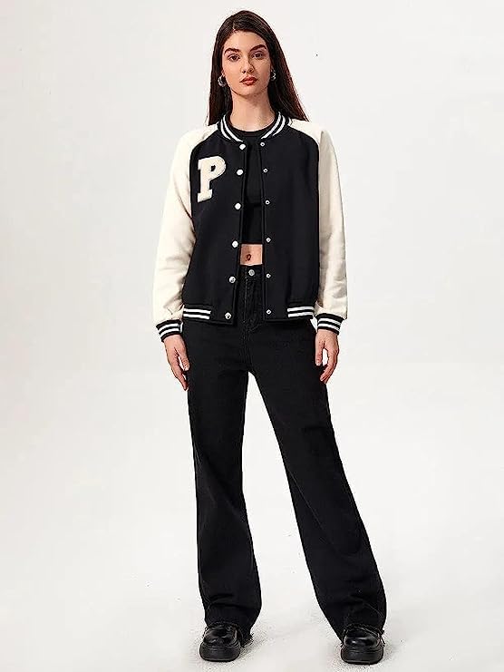 Image of PAKLON Stylish Long Sleeve Letterman Varsity Jacket for Women