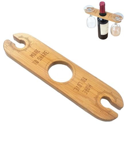 TAKONE Weinflaschenhalter Holz – Weinglashalter Aus Naturholz Für 2 Gläser & 1 Flasche – Praktischer Weinhalter Für Outdoor, Camping, Zuhause & Geschenkidee
